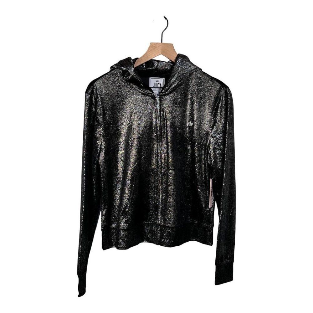Juicy Couture Velour Zip Hoodie Women’s XL Black Logo NWT